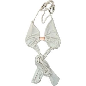 PrettyLittleThing White Halter Self Tie Crop Top with Front Buckle in Rose Gold